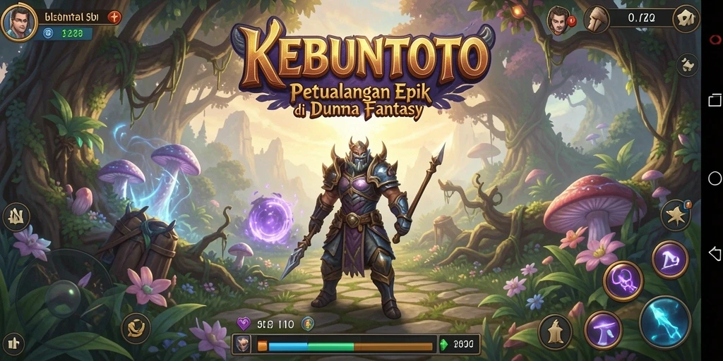 Screenshot gameplay KEBUNTOTO yang menunjukkan pertarungan epik dan eksplorasi dunia.