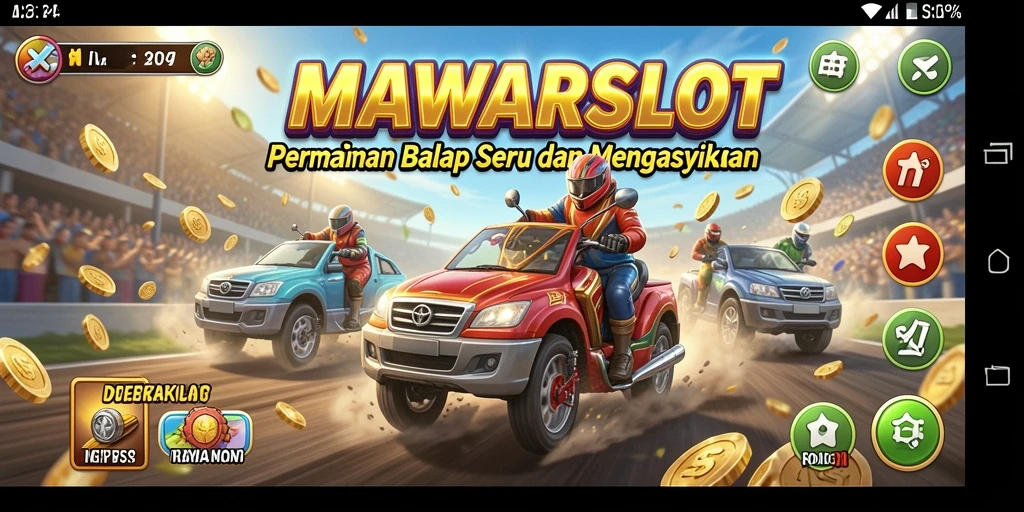 Tampilan gameplay <strong>MAWARSLOT</strong> yang menampilkan balapan seru di jalanan.