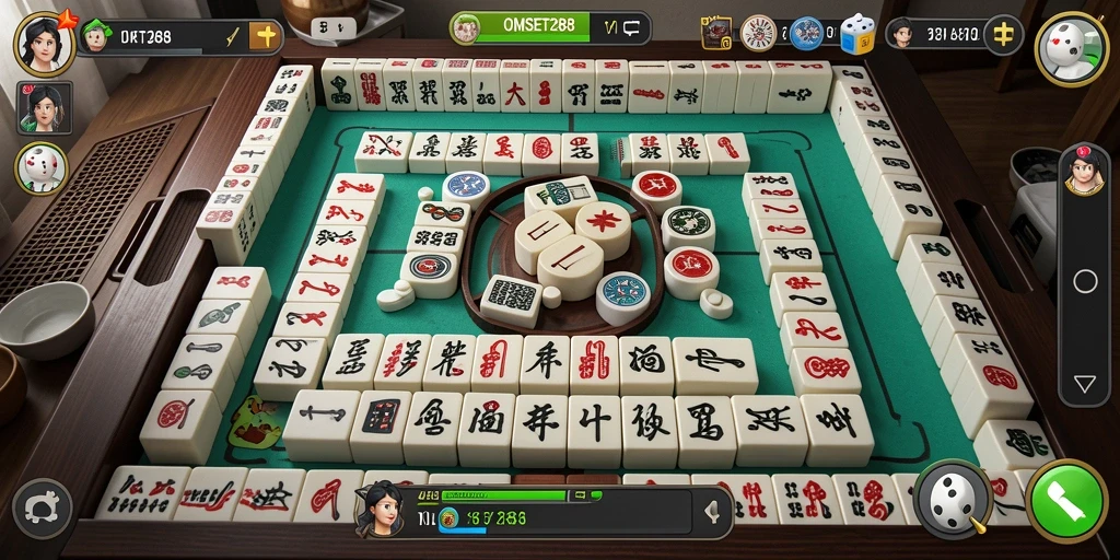 Tampilan gameplay menarik dari OMSET288 dengan ubin Mahjong yang cantik.