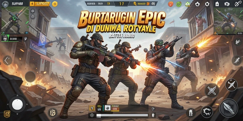 Tampilan gameplay Battle Royale yang seru dan mendebarkan.